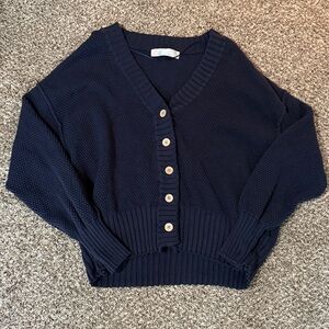 Free People Navy Button-Up Sweater